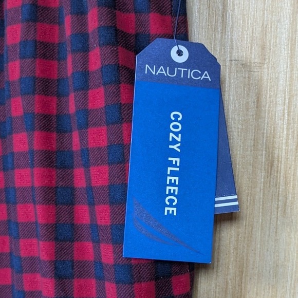 Nautica Cozy Fleece Plaid Pajama Pants Men's‎ Medium Sleepwear Red Navy Cozy New - Picture 4 of 7